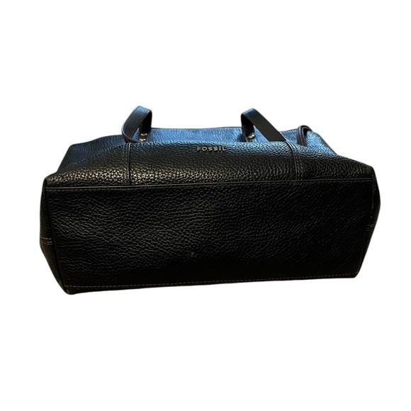 FOSSIL black pebbled leather zip top tote bag - Picture 7 of 9